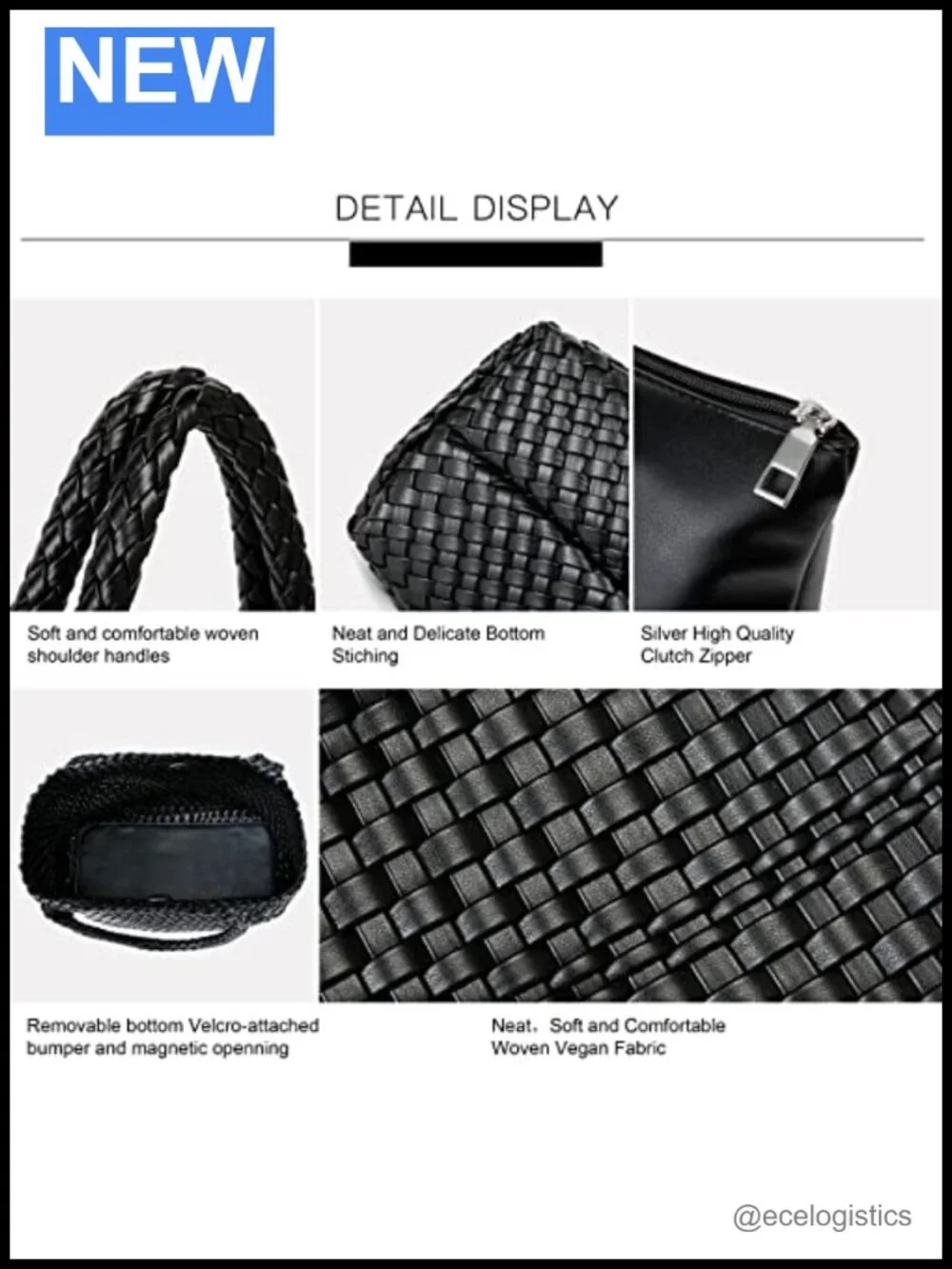 Vegan Leather Handwoven Tote Bag, Top Handle Shoulder Bag Purse Large Capacity